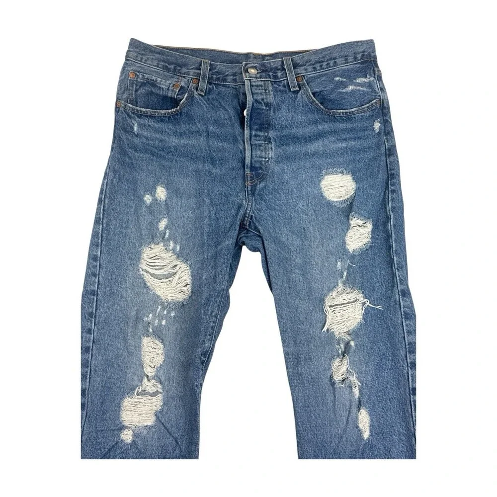 Levi's 501 Jeans Button Fly Straight Blue Med Wash Distressed S110783 Size 32x26